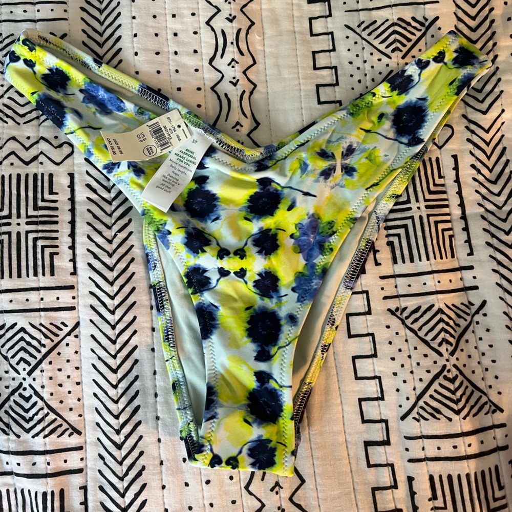 Aerie Floral Bikini Bottom - Blue and Yellow